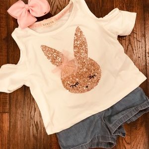 Sequin cold shoulder bunny top